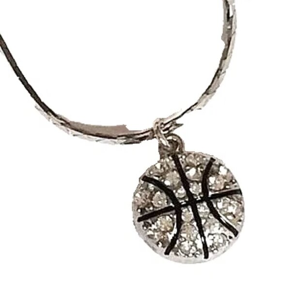 Silver Crystal Basketball Necklace Sports Mom 19" Ball Plated USA Seller - Picture 1 of 9